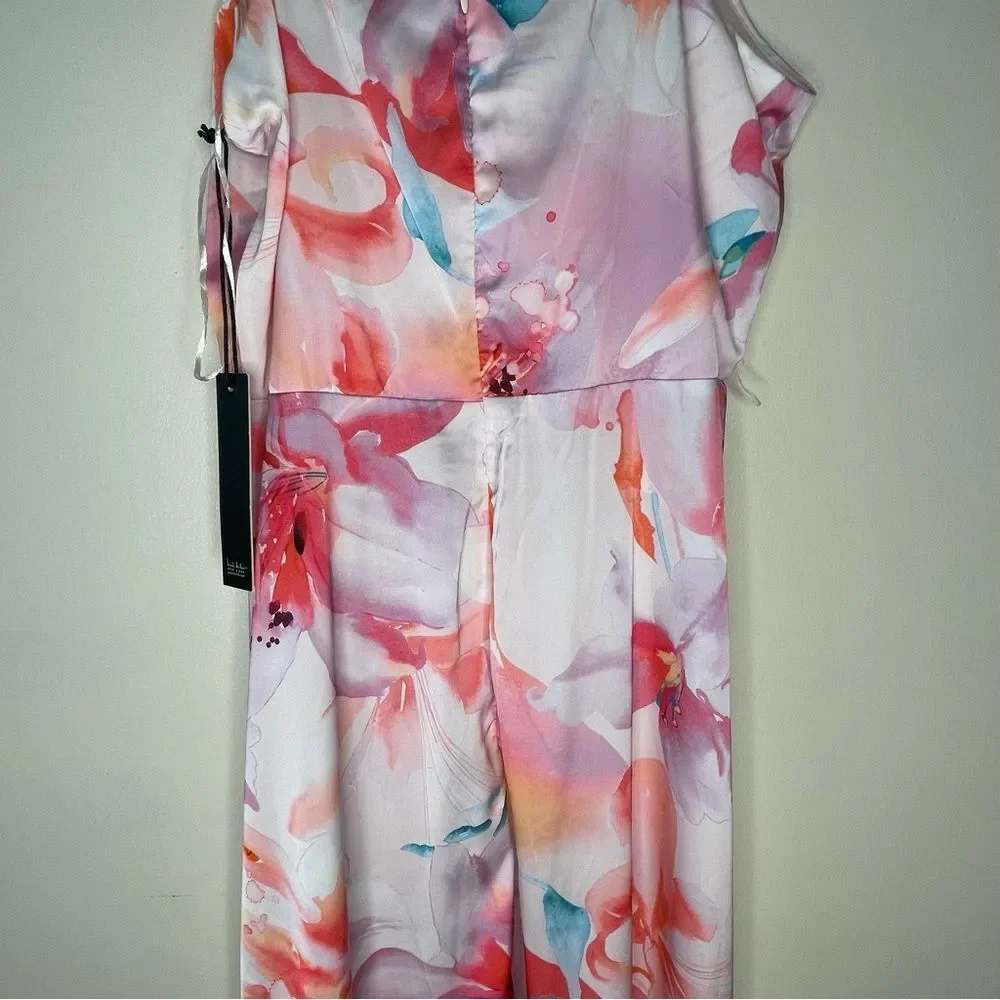 Nicole Miller Floral Dress Maxi Slip Long Sleeveless Satin Silky New Pink Small - Picture 8 of 14